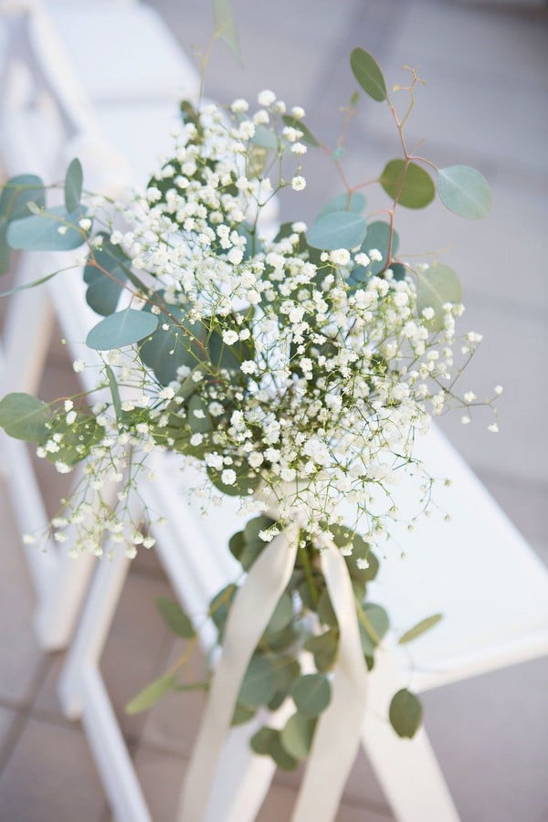 Babys Breath and Eucalyptus decor at Wedding Ceremony