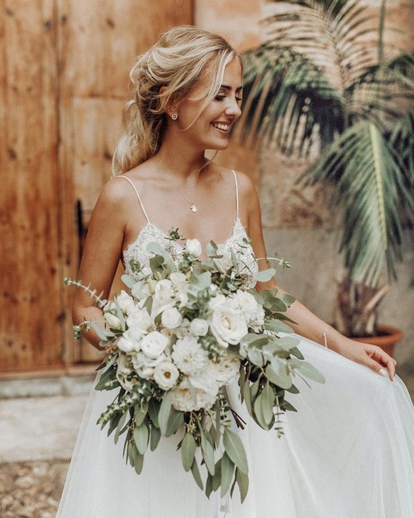 Beautiful, lush green and ivory wedding bouquet