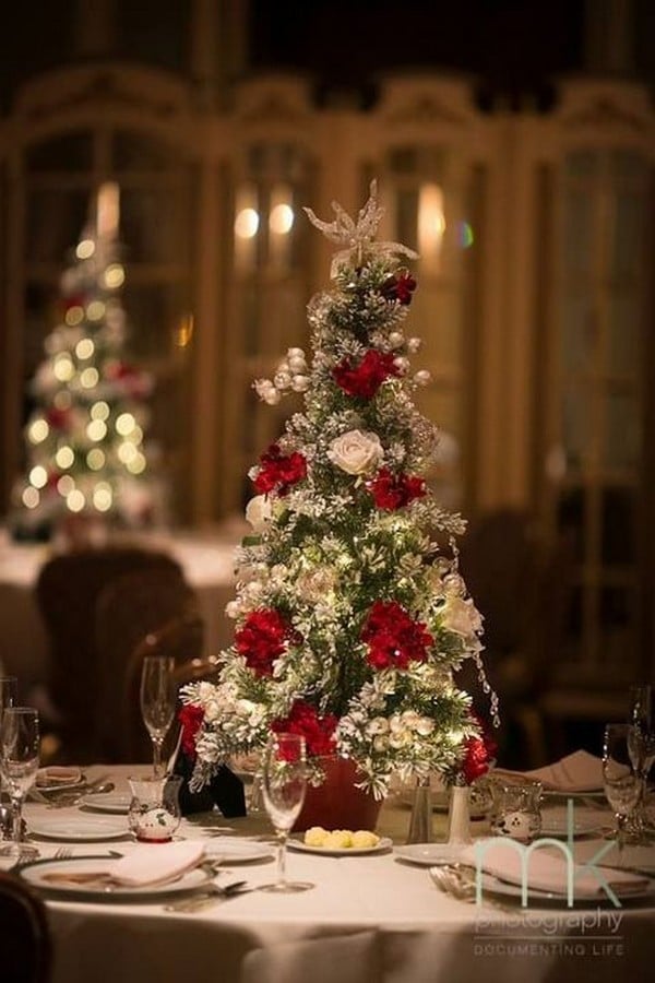 Bold Red Christmas Winter Wedding Centerpiece