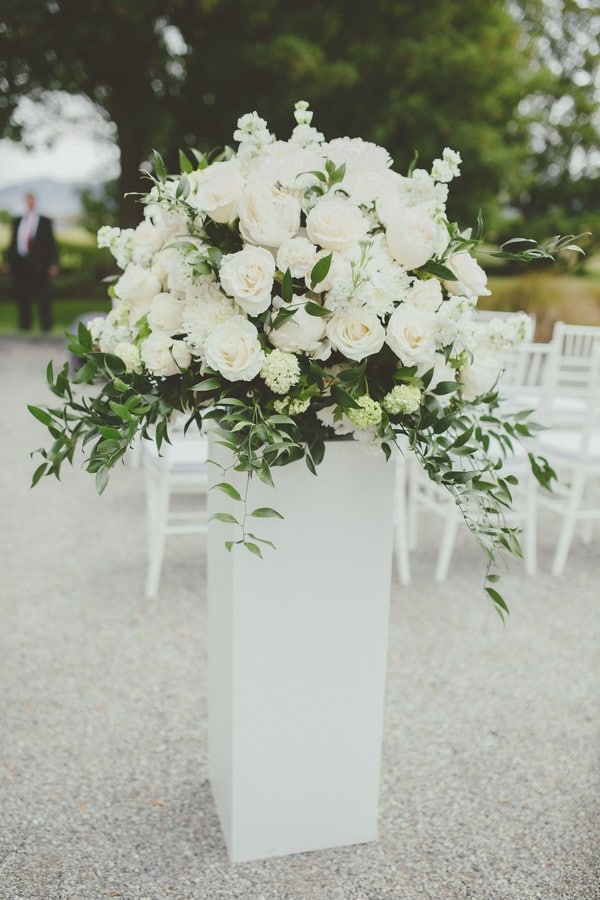 Ceremony florals White and Green wedding flowers Simply Perfect Weddings Millbrook Resort Queenstown, New Zealand