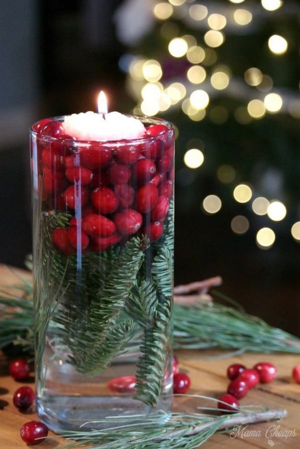 Christmas themed winter wedding centerpiece