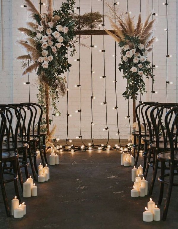 DIY bohemian wedding arch ideas with lights