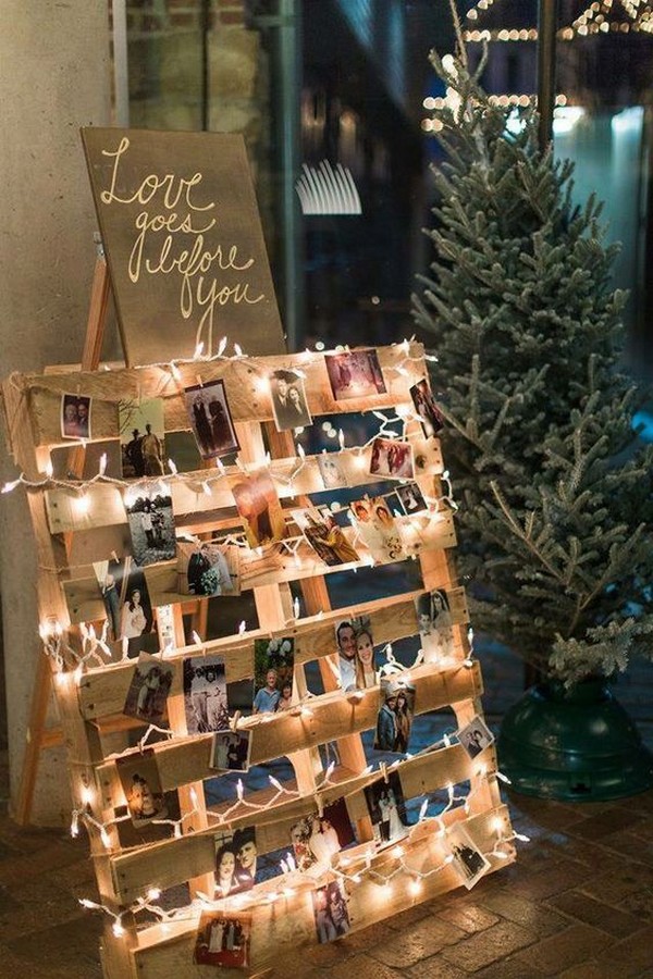 DIY photo display wedding ideas with wooden pallets