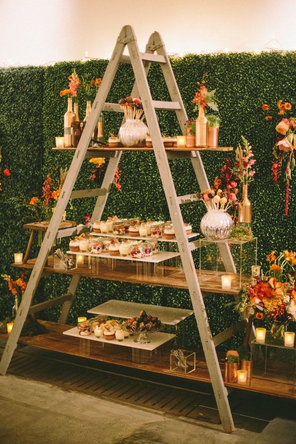 DIY rustic wedding dessert tables with ladders