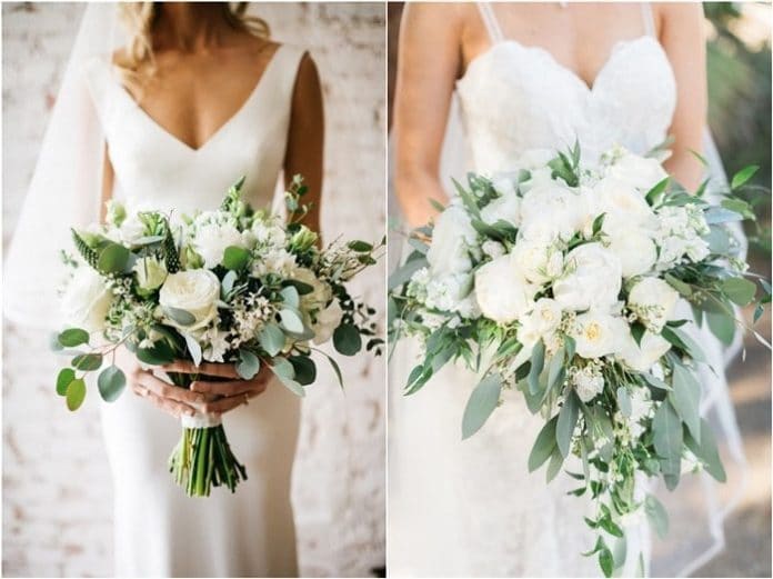 Elegant White and Greenery Wedding Bouquets