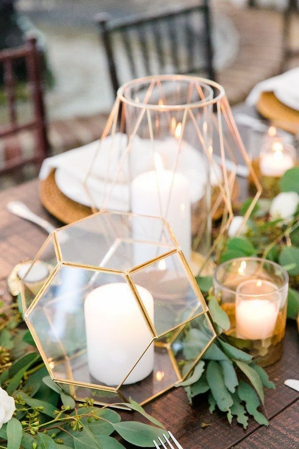 Eucalyptus Candles + Gold Fixture Reception Center Piece Details