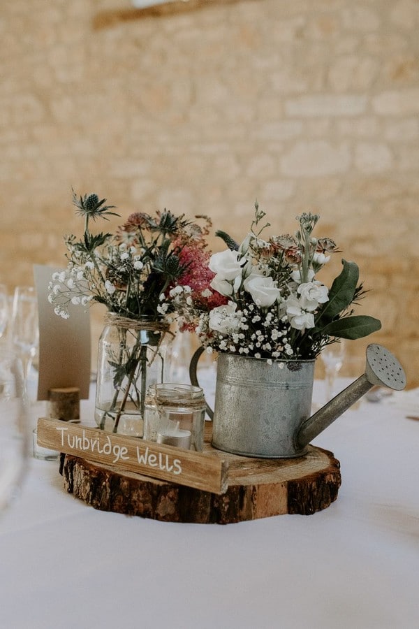 Flowers Watering Can Pink Grenery Thisle Astilbe Wedding Centerepice