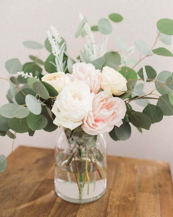 Garden Roses and Silver Dollar Eucalyptus Wedding Centerpiece