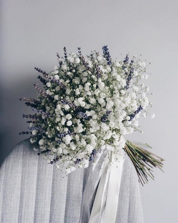 Lavender and baby’s wedding bouquet