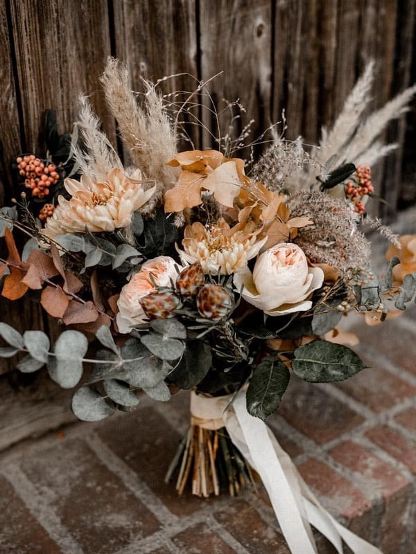 Rust dusty burnt orange bohemian wedding bouquets - fall wedding bouquet, dusty orange flowers for wedding