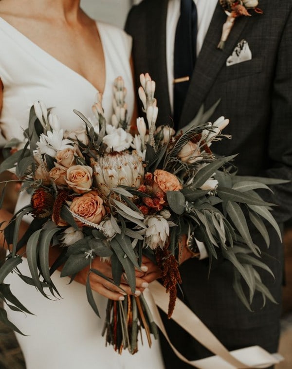 Rust dusty burnt orange bohemian wedding bouquets - fall wedding bouquet, dusty orange flowers for wedding