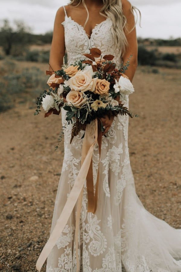 Rust dusty burnt orange bohemian wedding bouquets - fall wedding bouquet, dusty orange flowers for wedding