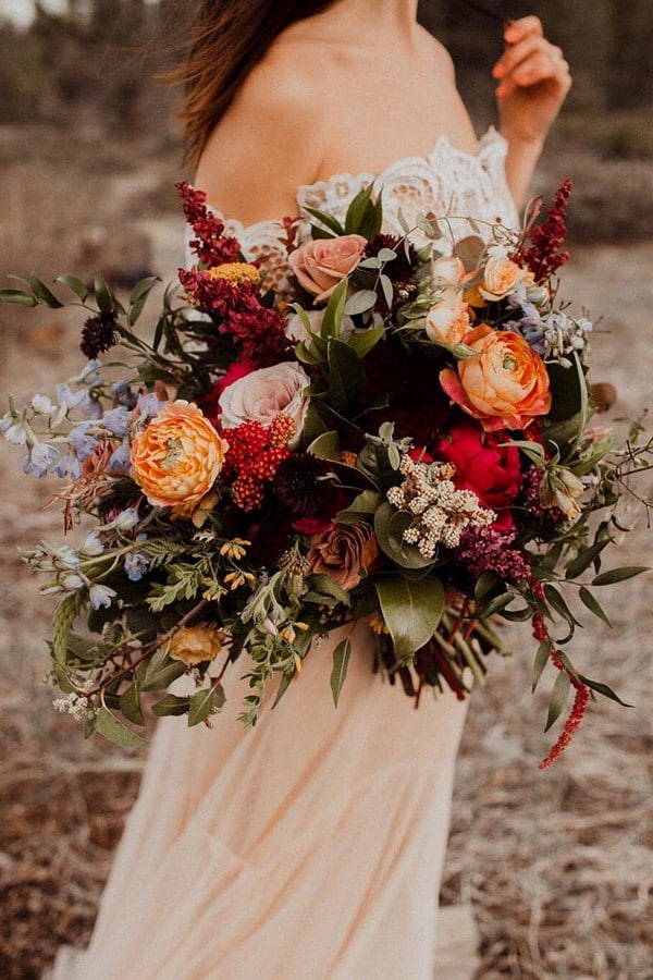 Rust dusty burnt orange bohemian wedding bouquets - fall wedding bouquet, dusty orange flowers for wedding