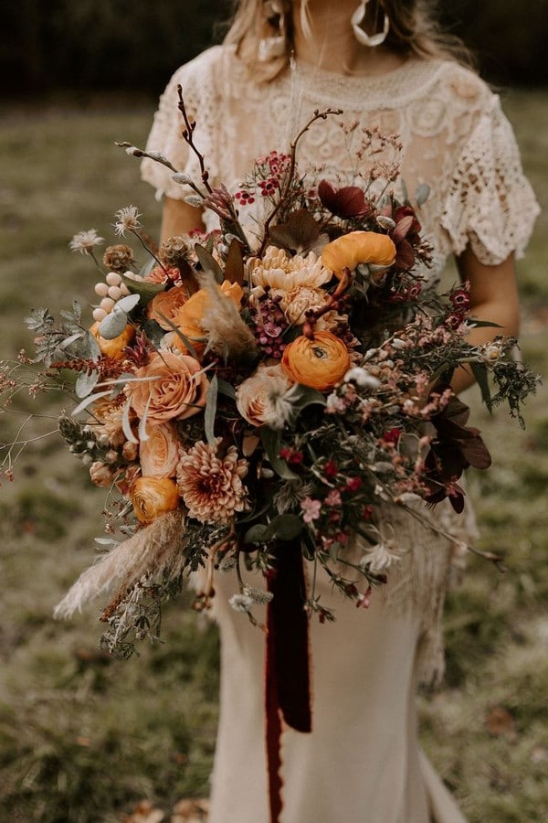 Rust dusty burnt orange bohemian wedding bouquets - fall wedding bouquet, dusty orange flowers for wedding