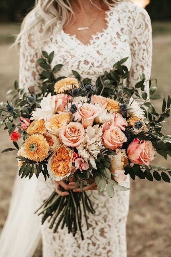 Rust dusty burnt orange bohemian wedding bouquets - fall wedding bouquet, dusty orange flowers for wedding