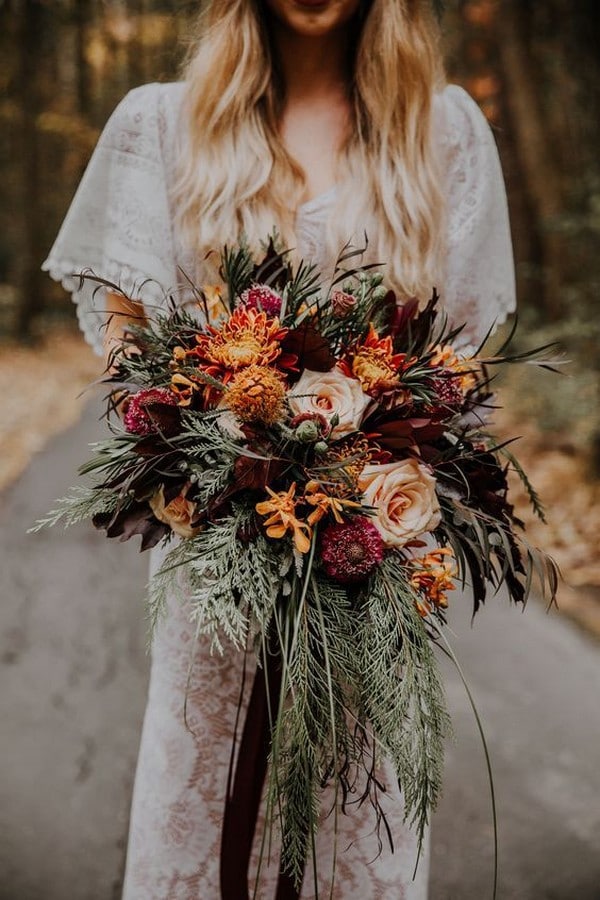 Rust dusty burnt orange bohemian wedding bouquets - fall wedding bouquet, dusty orange flowers for wedding