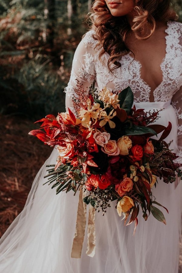 Rust dusty burnt orange bohemian wedding bouquets - fall wedding bouquet, dusty orange flowers for wedding