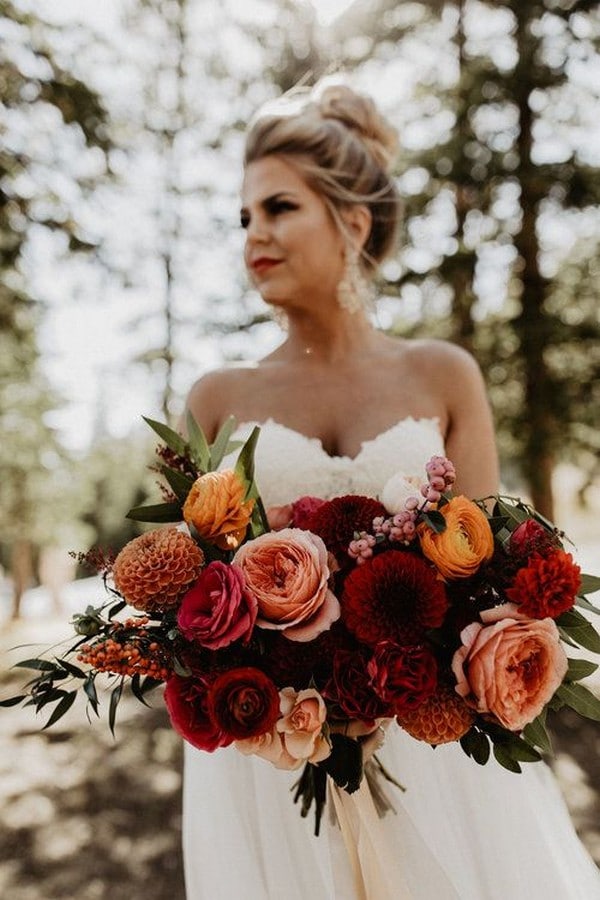 Rust dusty burnt orange bohemian wedding bouquets - fall wedding bouquet, dusty orange flowers for wedding