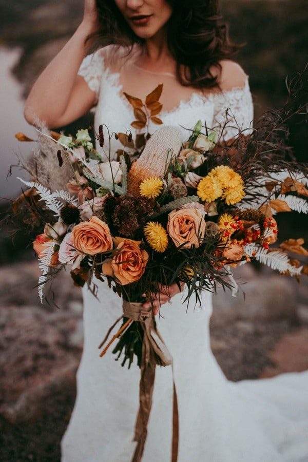 Rust dusty burnt orange bohemian wedding bouquets - fall wedding bouquet, dusty orange flowers for wedding