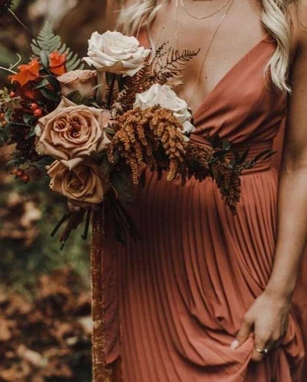 Rust dusty burnt orange bohemian wedding bouquets - fall wedding bouquet, dusty orange flowers for wedding