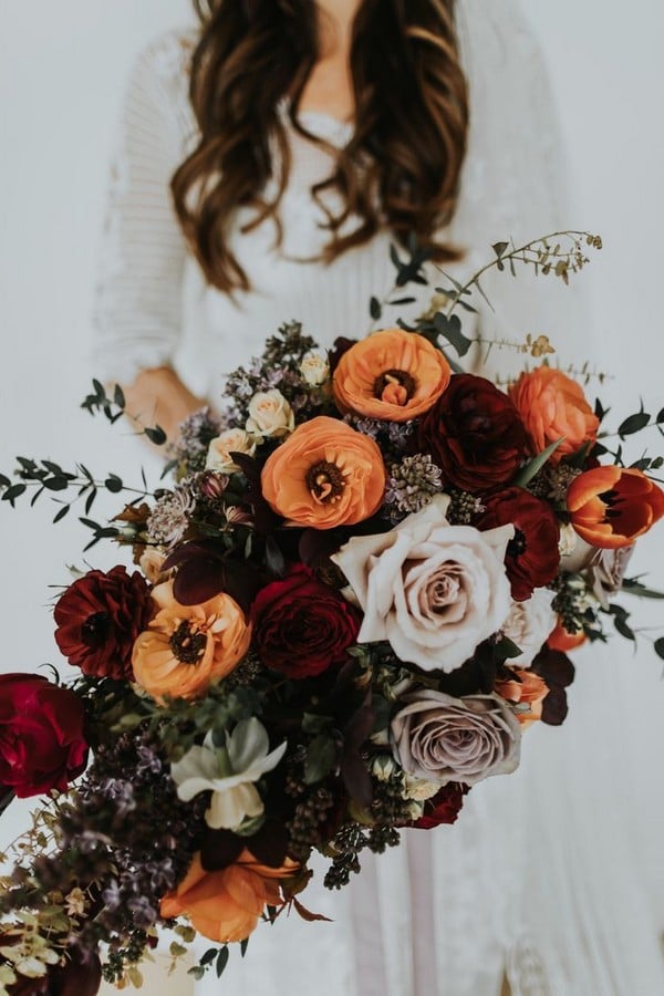 Rust dusty burnt orange bohemian wedding bouquets - fall wedding bouquet, dusty orange flowers for wedding