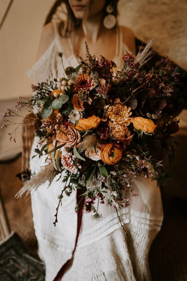 Rust dusty burnt orange bohemian wedding bouquets - fall wedding bouquet, dusty orange flowers for wedding