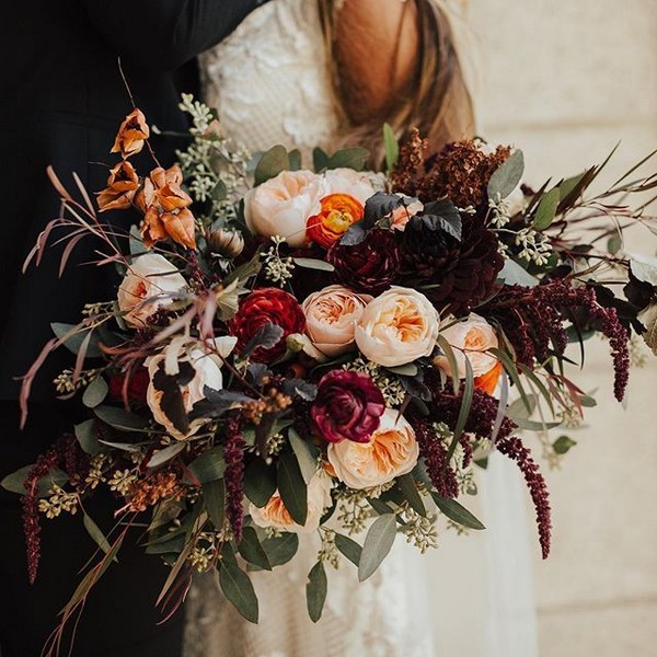 Rust dusty burnt orange bohemian wedding bouquets - fall wedding bouquet, dusty orange flowers for wedding