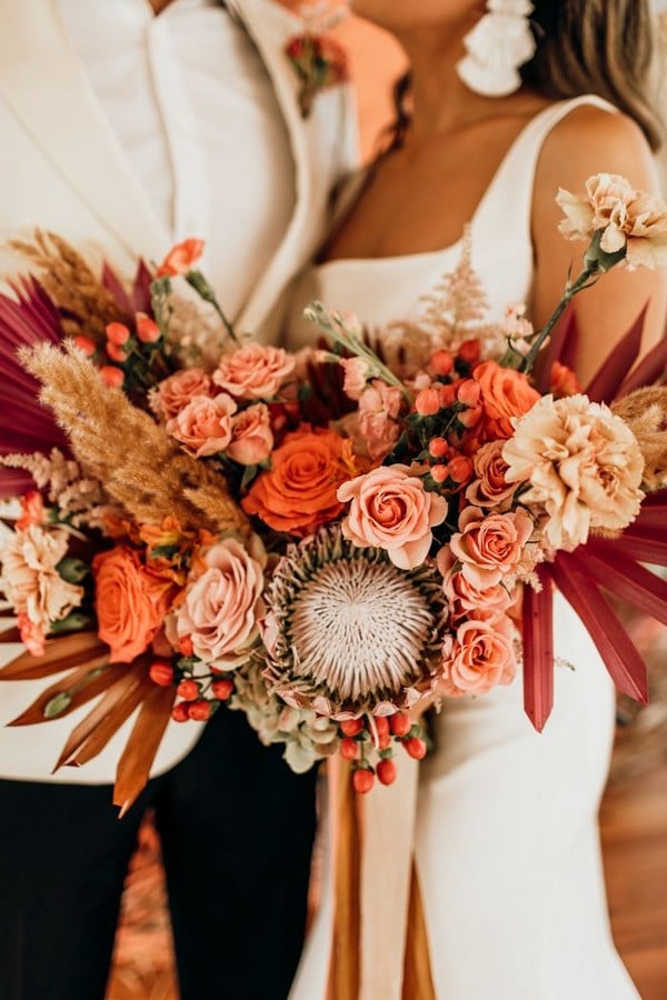 Rust dusty burnt orange bohemian wedding bouquets - fall wedding bouquet, dusty orange flowers for wedding