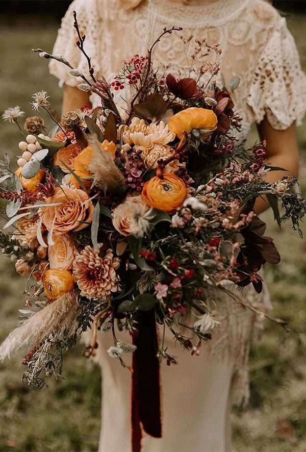 Rust dusty burnt orange bohemian wedding bouquets - fall wedding bouquet, dusty orange flowers for wedding