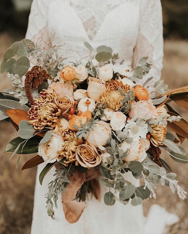 Rust dusty burnt orange bohemian wedding bouquets - fall wedding bouquet, dusty orange flowers for wedding