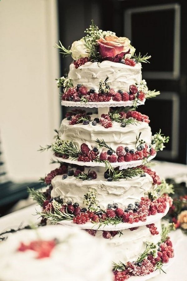 Rustic Berry Wedding Cake for Winter Wedding