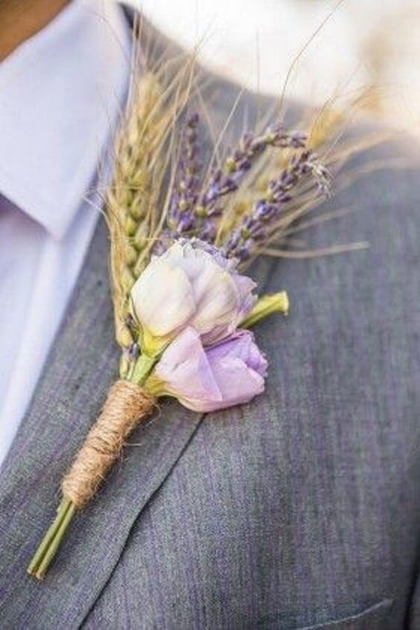 Rustic Wheat Fall Wedding, Lavender Bridesmaid Dresses, Wheat Bouquets and Corsages