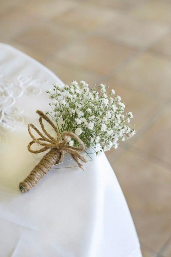 Twine babys breath wedding boutonniere