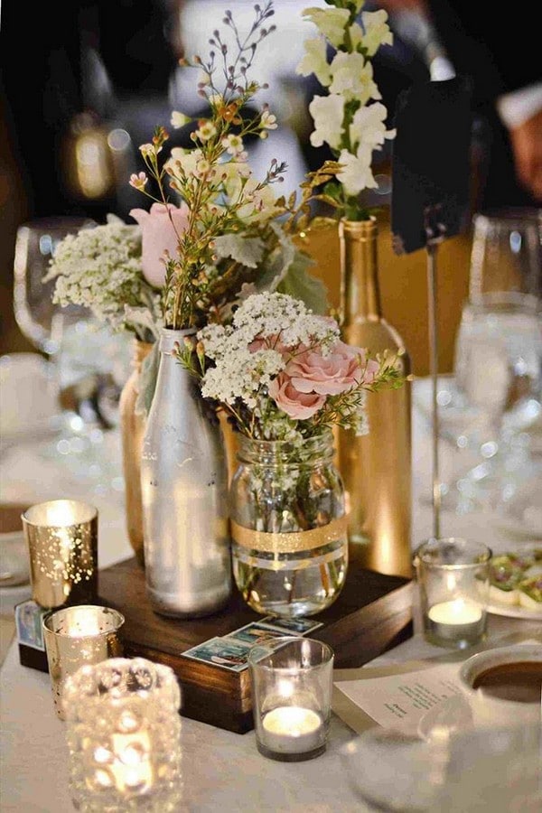 Vintage Gold Mason Jars Wedding Centerpieces