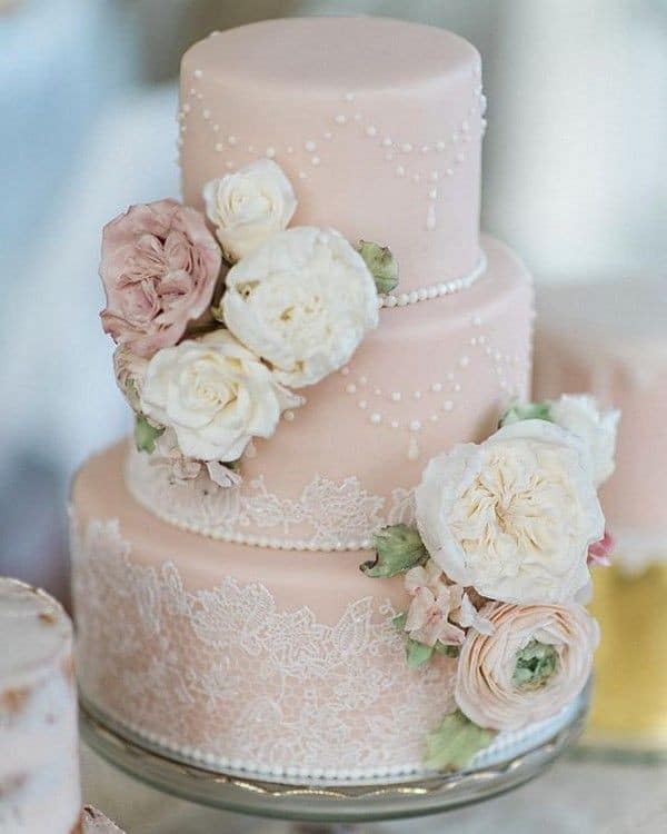 Vintage wedding cakes - vintage wedding, pearls, blush pink