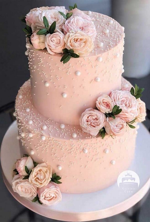 Vintage wedding cakes - vintage wedding, pearls, blush pink