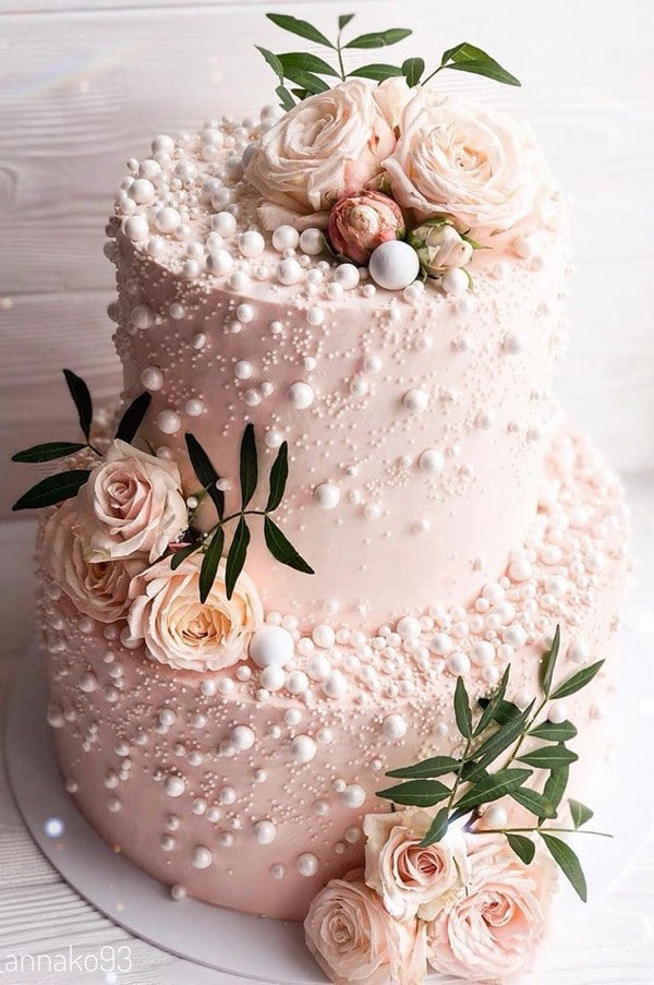 Vintage wedding cakes - vintage wedding, pearls, blush pink