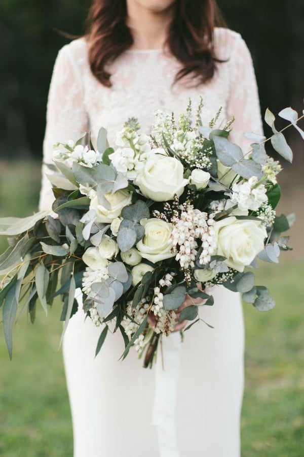 White and green bridal bouquet