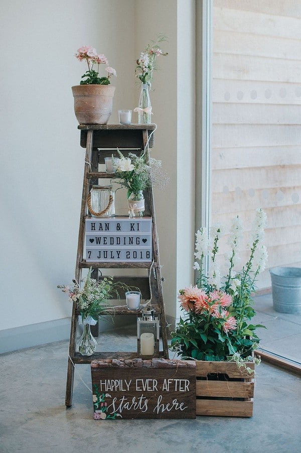 Wooden Crates Ladder Decor Flowers