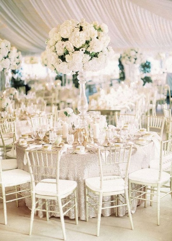 all white classic wedding reception ideas