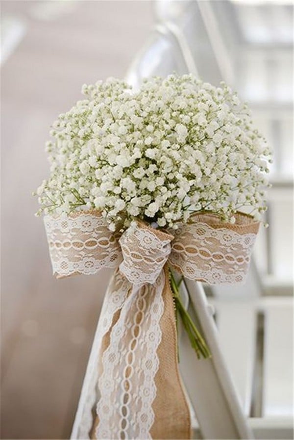 babys breath and burlap wedding chair decoration ideas