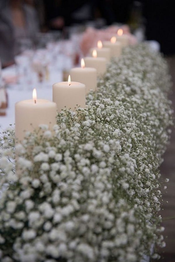 babys breath and candles wedding centerpiece ideas