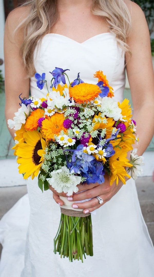 blue and orange wildflower bouquet