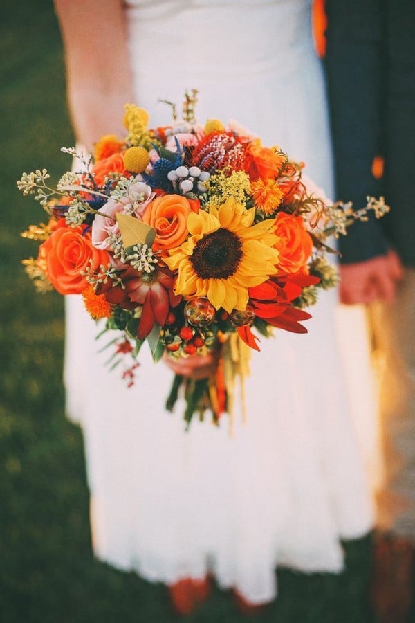 blue thistle, billy balls wildflower wedding bouquet