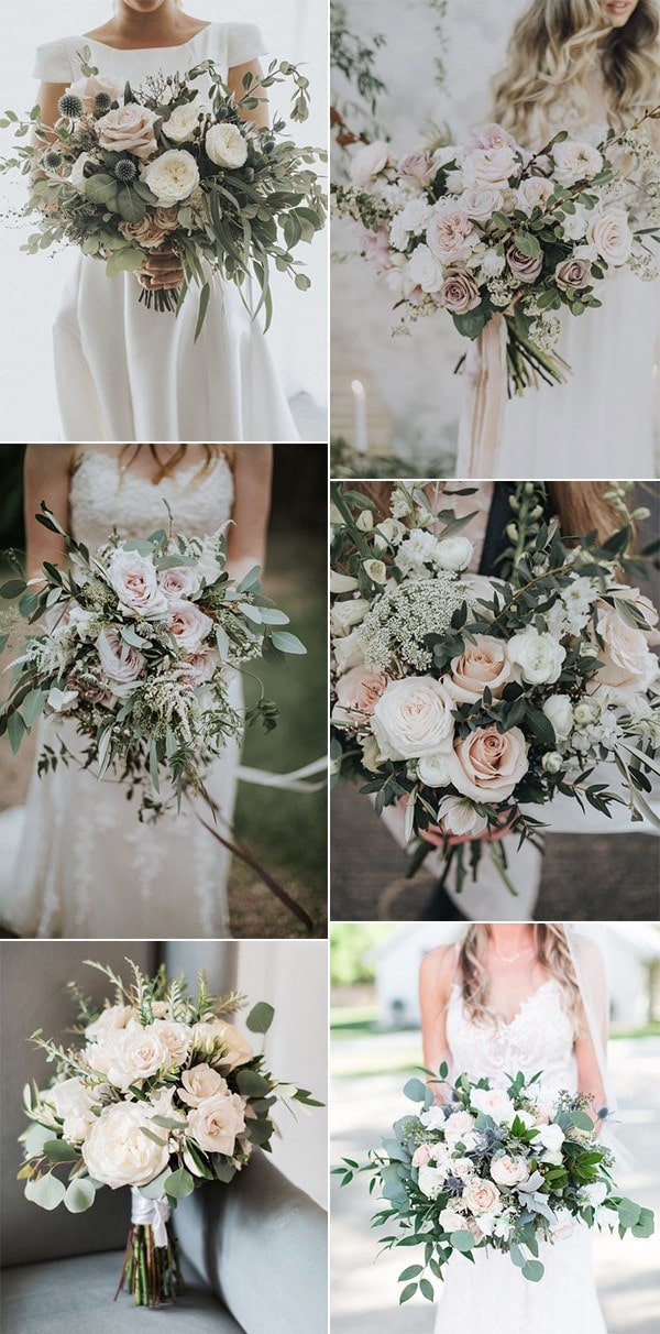 blush and greenery wedding bouquets