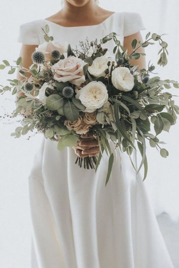 blush greenery and white wedding bouquet