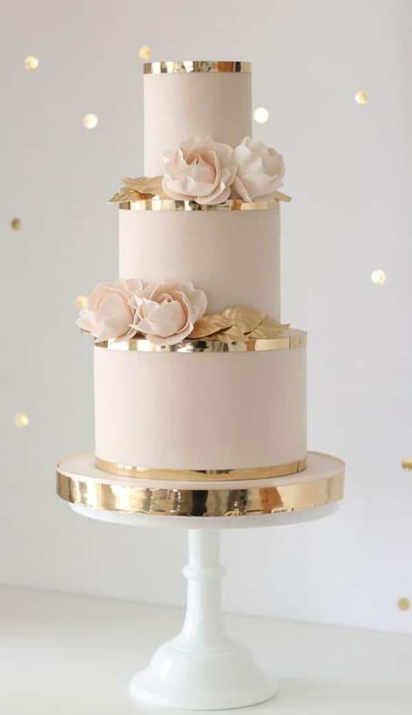 blush pink and gold wedding cake ideas