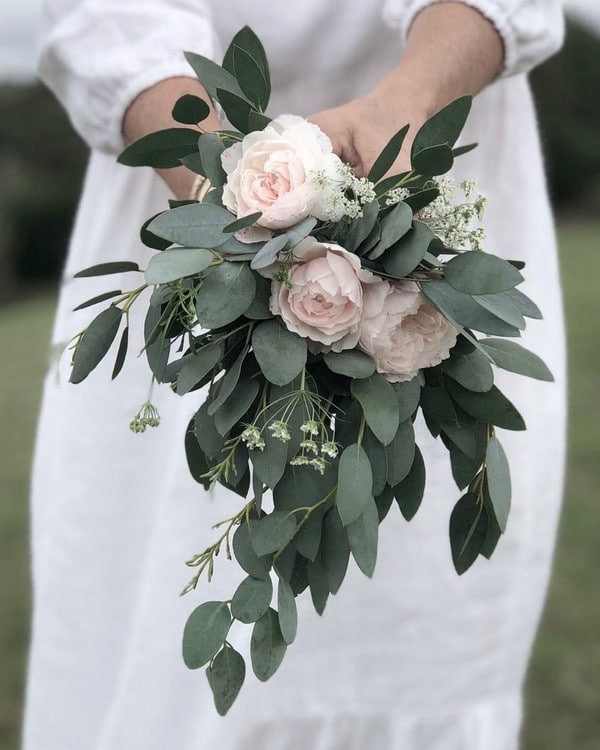 blush pink flowers and eucalyptus wedding bouquet