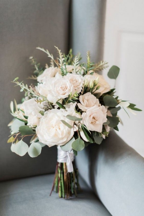 blushing wedding bouquet with greenery