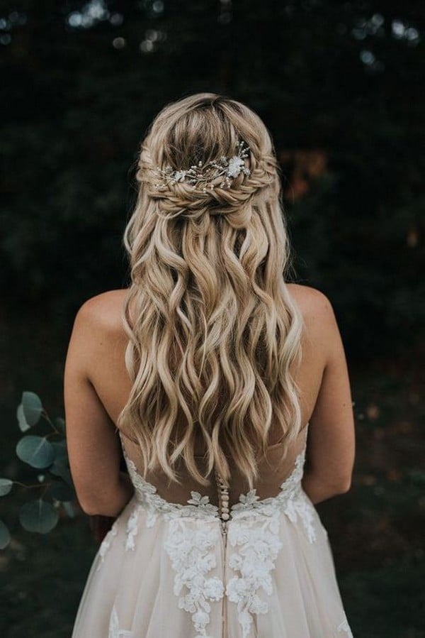 boho chic half up half down wedding hairstyle